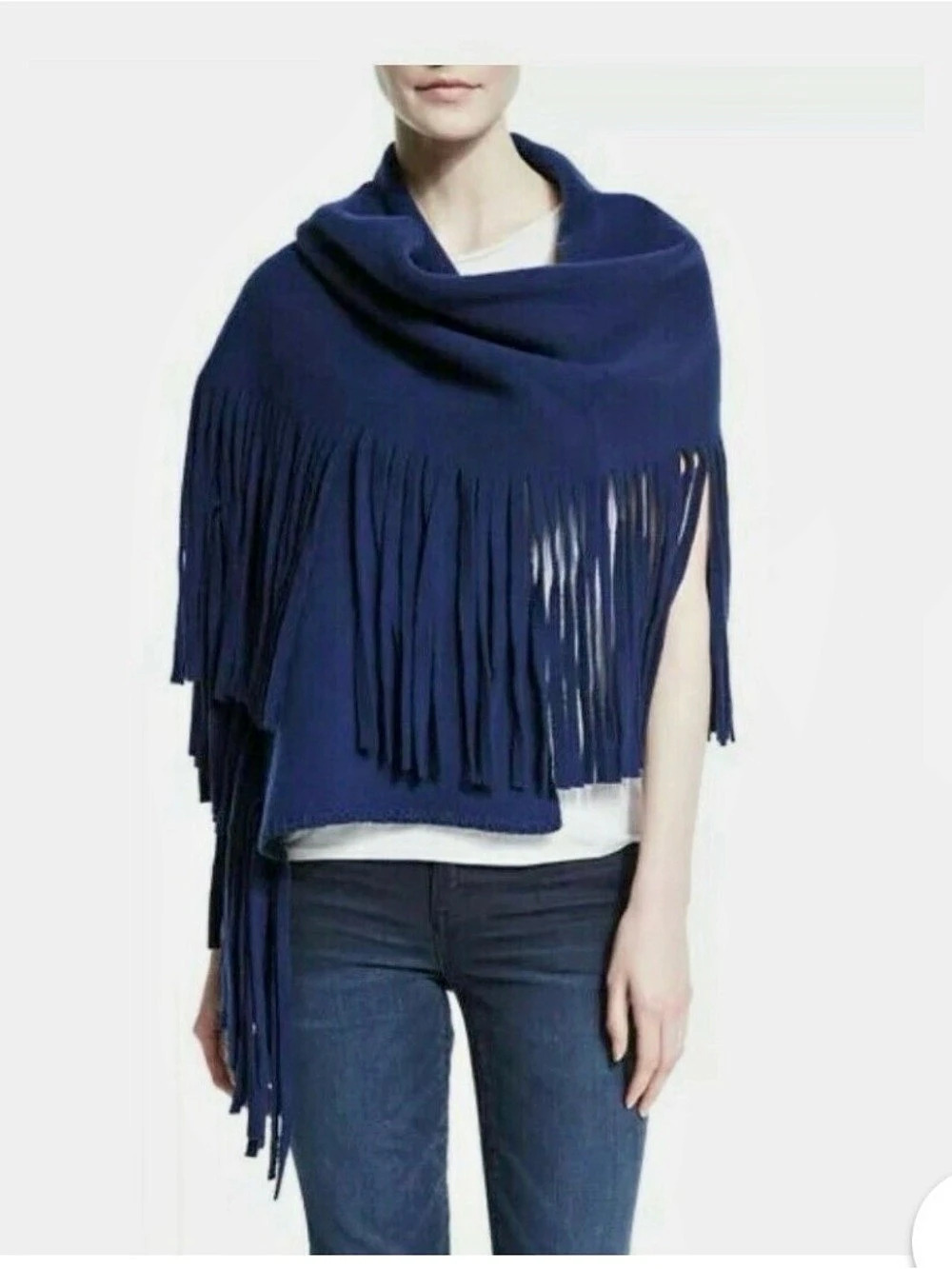 Burberry Logo Fringed Cashmere & Wool-Blend Scarf Blue